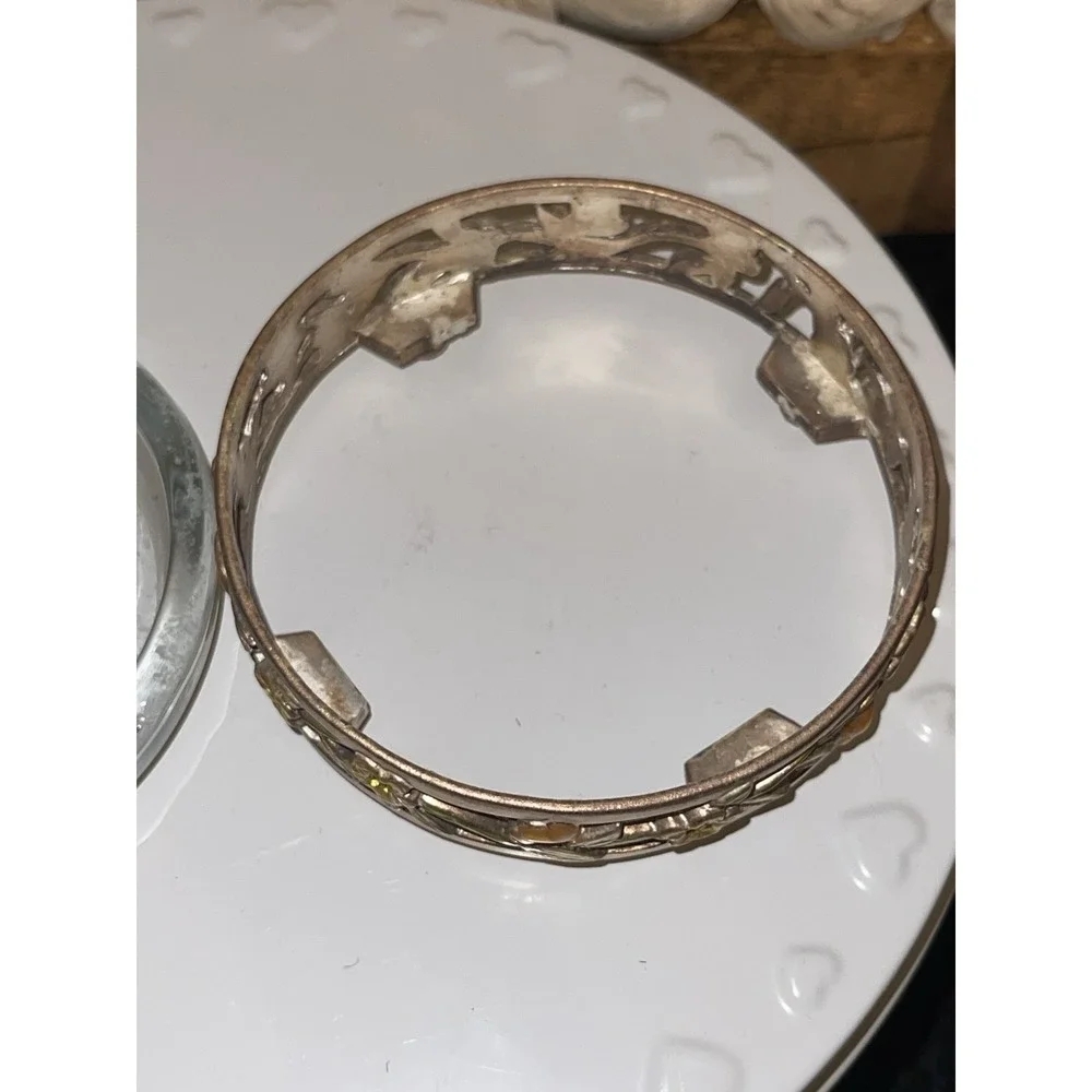 Vintage Clear Glass Ashtray With Gold‎ Tone Floral Ornate Footed Stand Holder